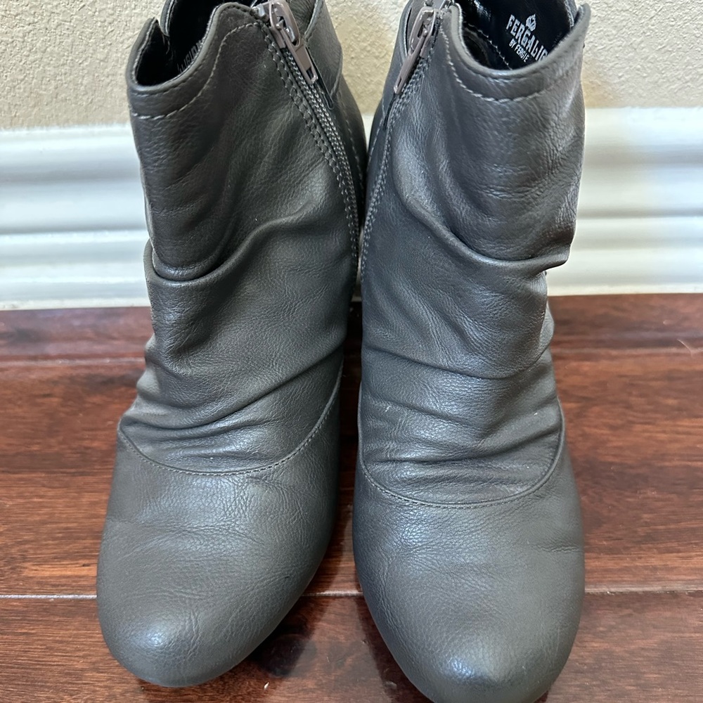 Women’s Fergalicious grey ankle heeled boots